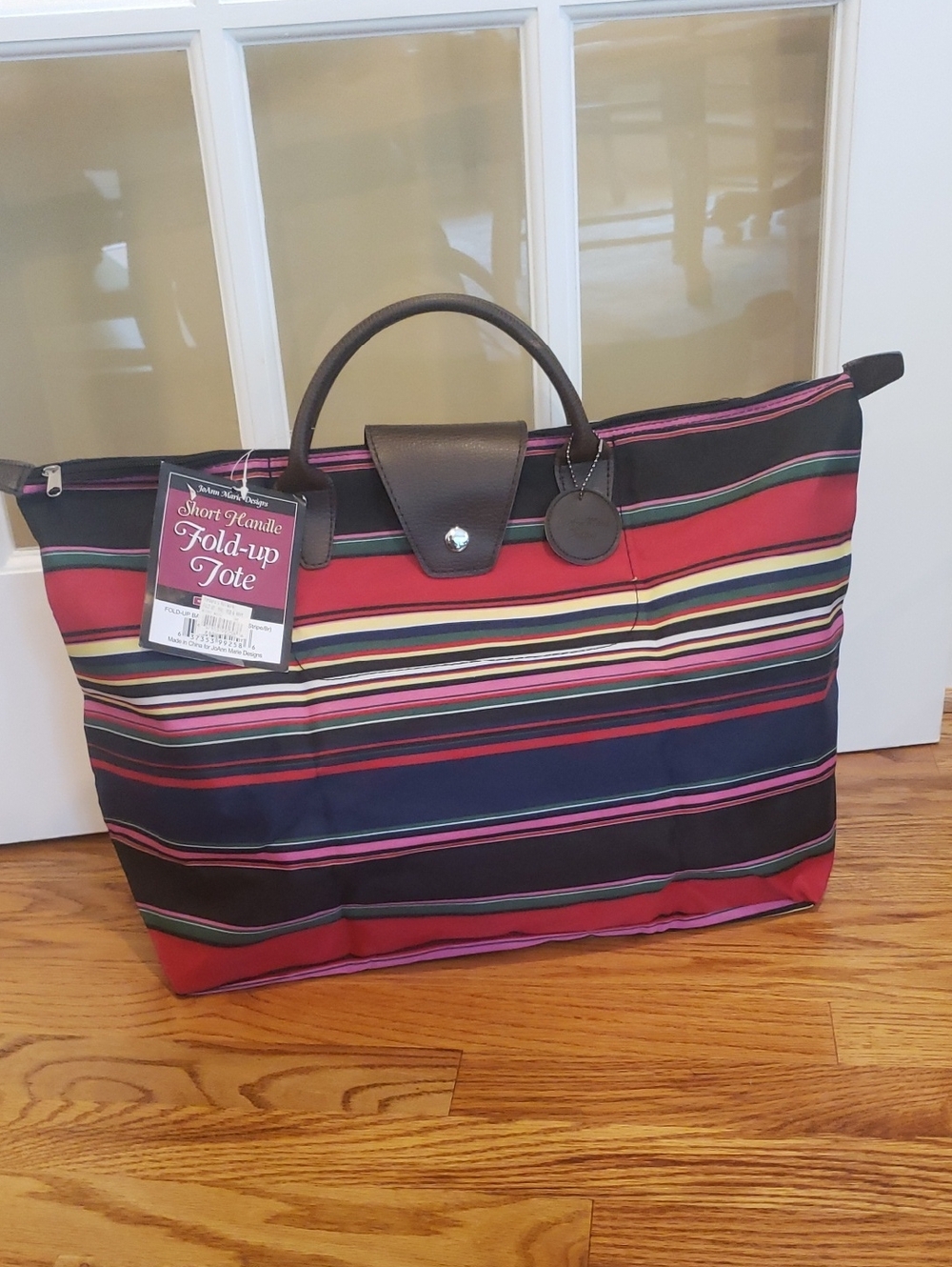 NWT Short Handle Fold-up Tote - Multi-Color Striped